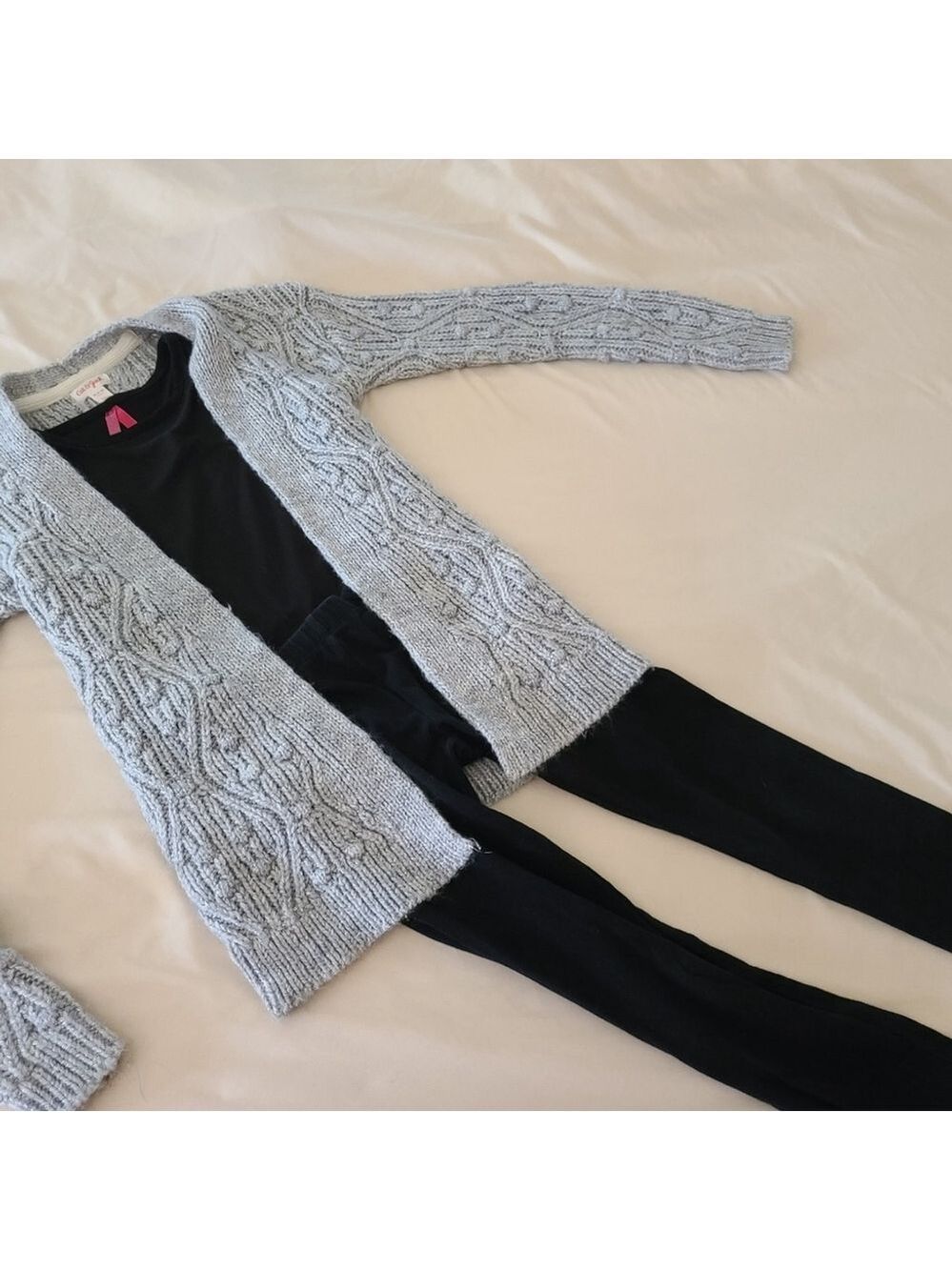 Cat & Jack Girls Outfit, Gray Cardigan, Black Leggings & Top - Picture 3 of 11